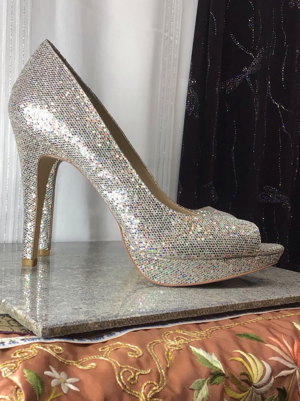 INC Multi Metallic Glittered Peep-Toe Platform Heels Sz.10